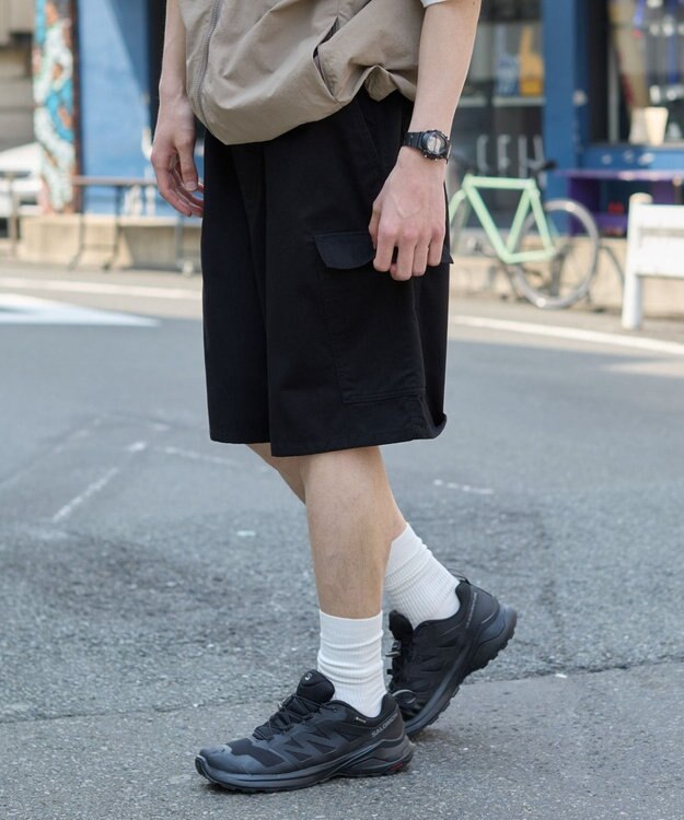 WEGO 【ウエストゴム】イージーバギーカーゴショーツ ブラック