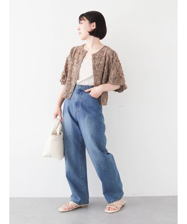 Green Parks ・SUGAR SPOON フラワーレースカーディガン Gray Beige