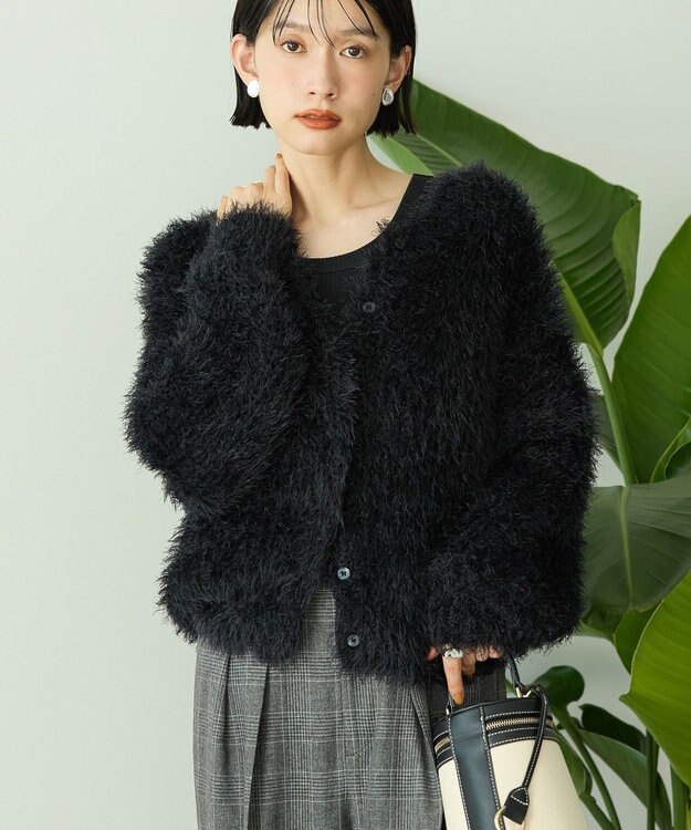 AMERICAN HOLIC シャギーニットクルーネックカーディガン Black