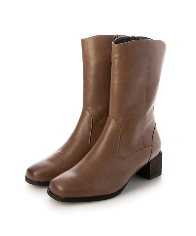 ing <ing>チャンキーヒールショートブーツ グレー