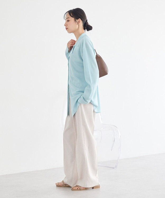 earth music&ecology テーラーカラーニットカーディガン Blue