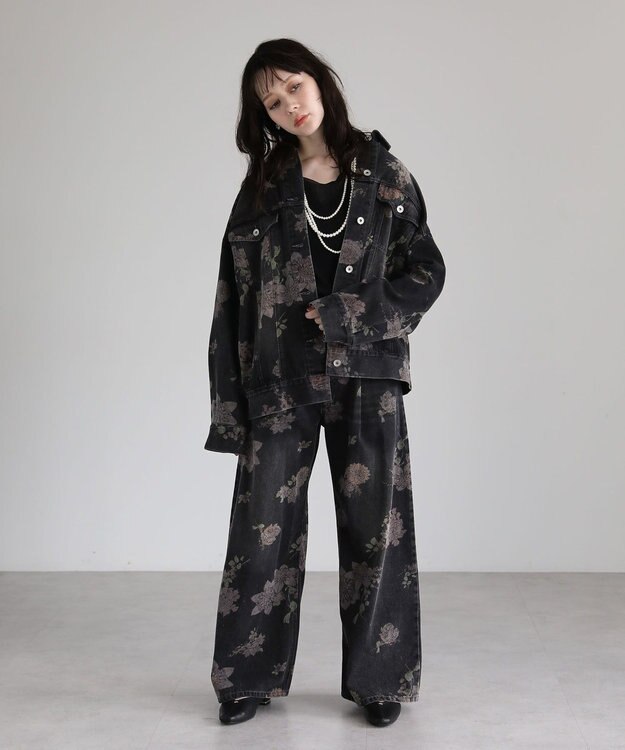 Green Parks ・SUGAR SPOON フラワーptオーバーGジャン Black
