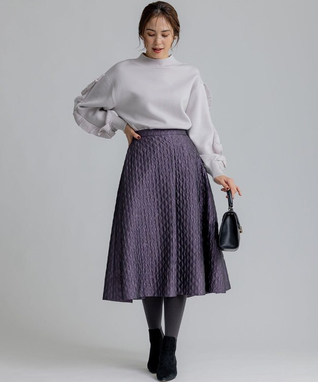 組曲 ジオメトリックフラワージャガード フレアスカート ローズパープル系