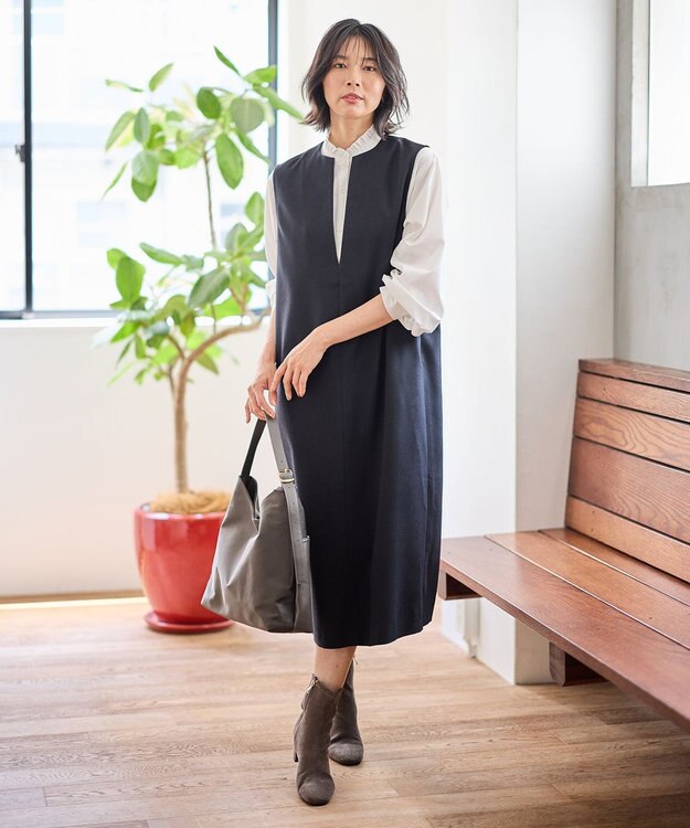 ANY L クラシカルツイードワンピース ダークネイビー