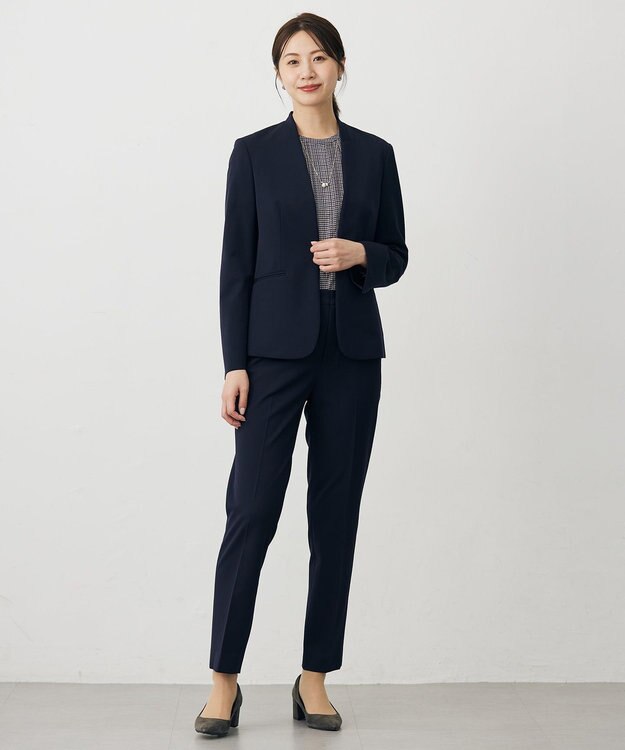 J.PRESS LADIES デシンハウンドトゥースプリント ブラウス ネイビー系