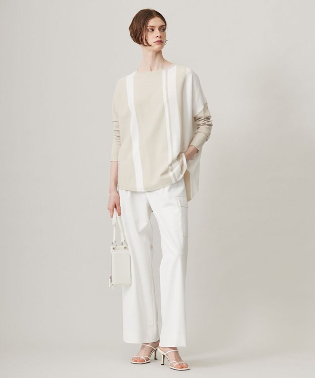 ICB 【UVカット・吸水速乾・洗える】シェルタリングドライサテン  ワイドストレートカーゴパンツ オフホワイト系