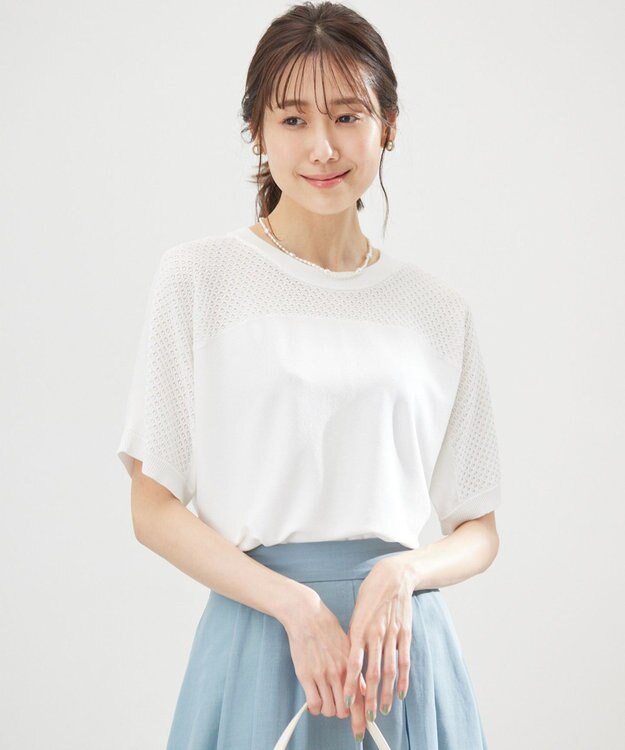 組曲 【WEB限定】メッシュ切り替えドルマン ニット アイボリー系