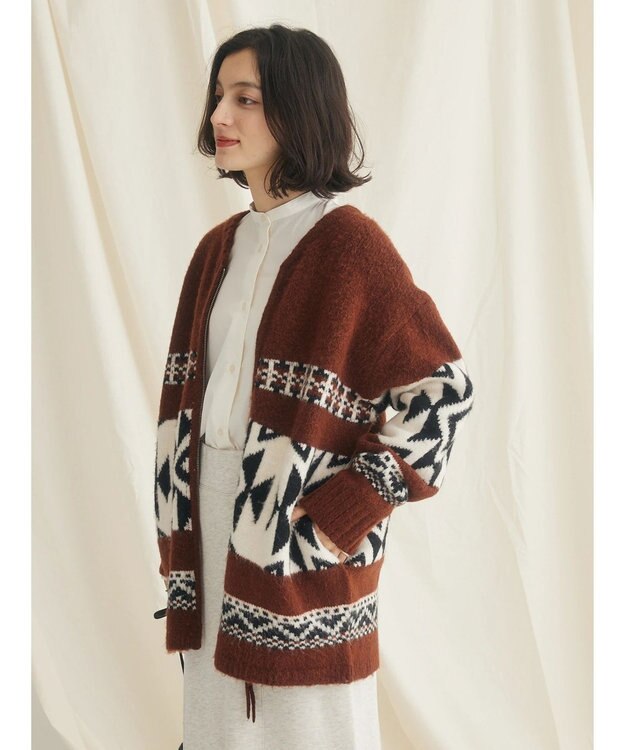 CRAFT STANDARD BOUTIQUE オルテガ柄ニットＺＩＰブルゾン Brown