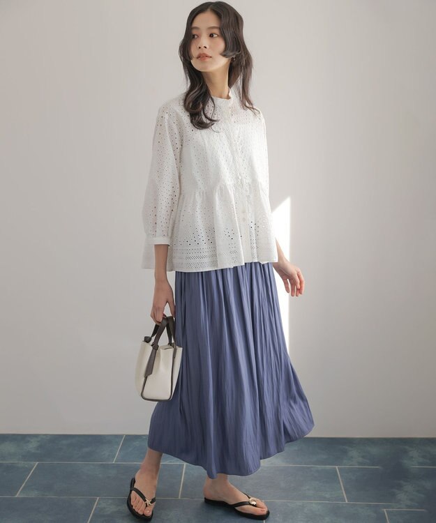 組曲 S ギャザーライトデシン パンツ ダルブルー系