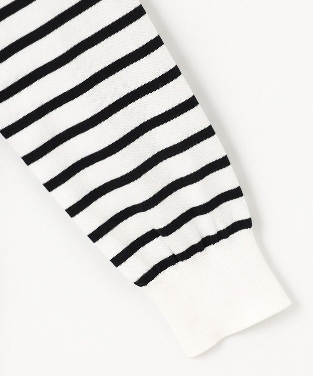 J.PRESS LADIES 【洗える】BASIC HT-COTTON クルーネック ボーダー カーディガン ブラック系1