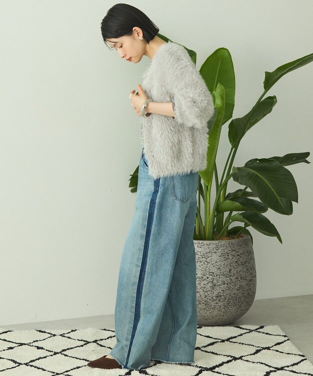 AMERICAN HOLIC シャギーニットクルーネックカーディガン Gray Beige