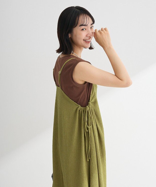 Green Parks 表面感脇リボンキャミワンピース Lime Green