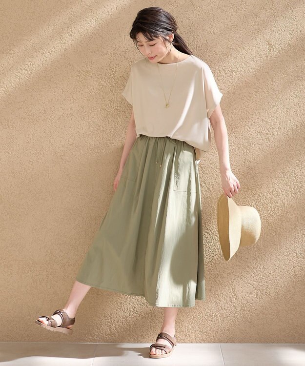 ANY 【洗濯機可/接触冷感/UVカット/アンチピリング】ドライポンチフレンチスリーブプルオーバー ベージュ