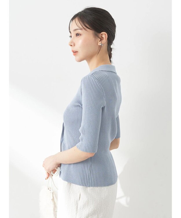 earth music&ecology リブコンパクトカーディガン Blue