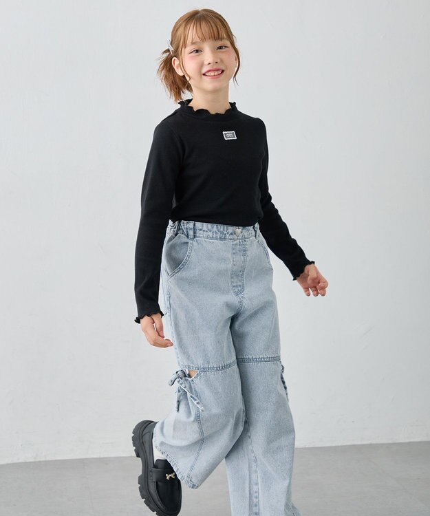 ANY KIDS 【2点セット】Tシャツ×フェザーライク キャミソール ブラック×エクリュ