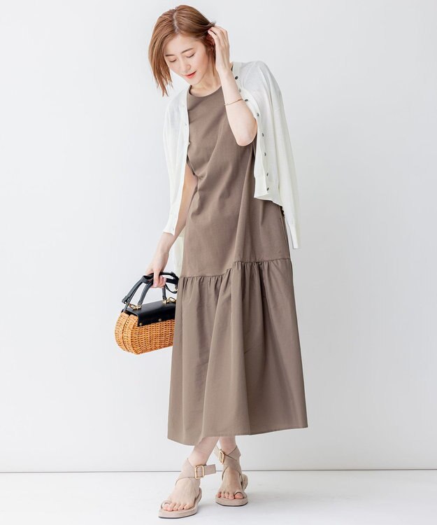 23区 【洗える】スーピマコットンプレーティング ワンピース ブラウン系