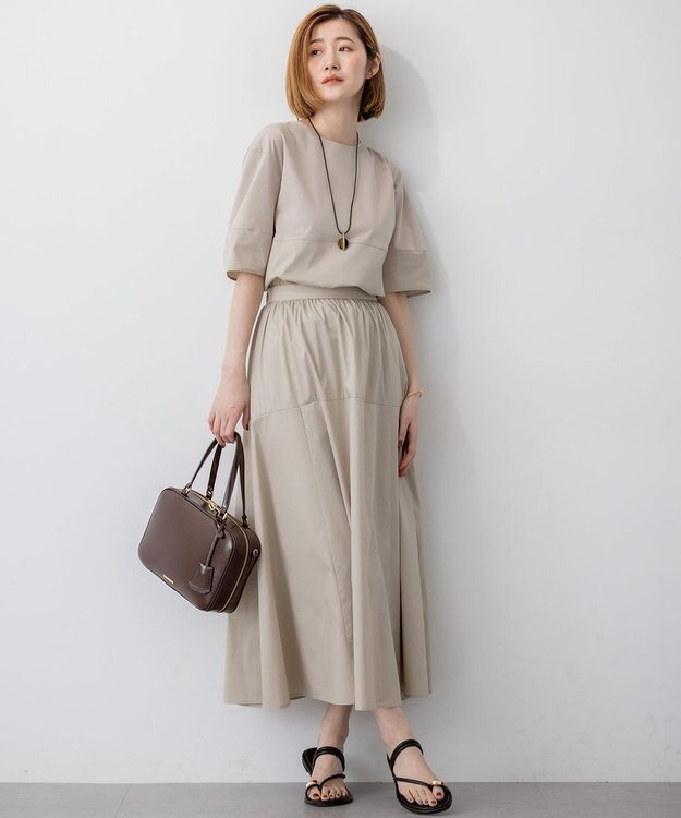 23区 【接触冷感/撥水加工】ストレッチブロード ギャザースカート ベージュ系