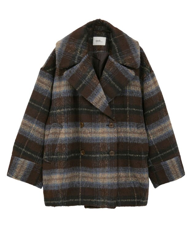 earth music&ecology チェックシャギーコート Check Brown