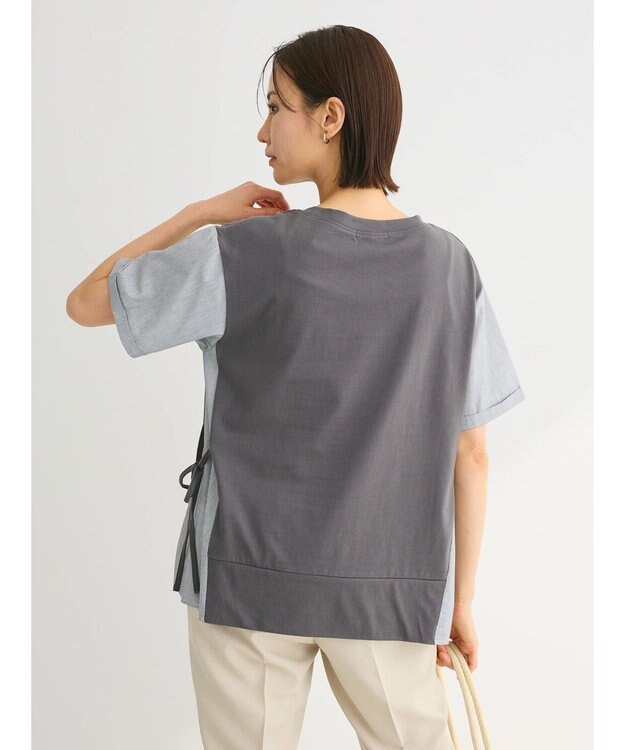 Green Parks 脇リボン５分袖布帛ドッキングプルオーバー Gray