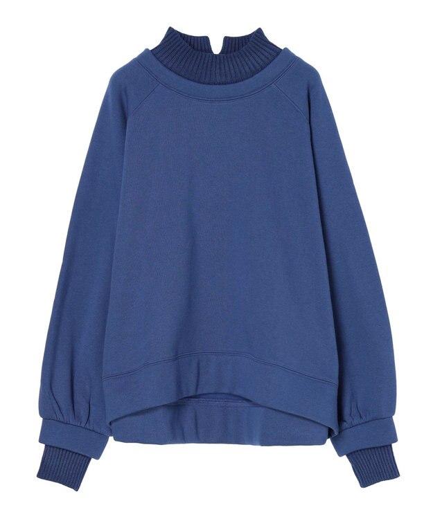 Green Parks 裏起毛ニットリブドッキングプルオーバー Blue