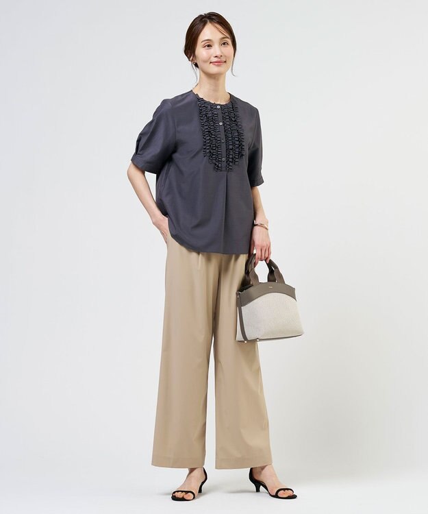 J.PRESS LADIES ライトタンブラー フリル ブラウス モカスレート系