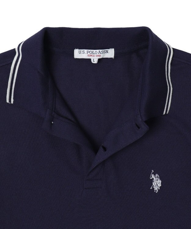 WEGO 【ユニセックス着用ITEM/SMLサイズ展開】別注USPOLOラインポロシャツ ネイビー