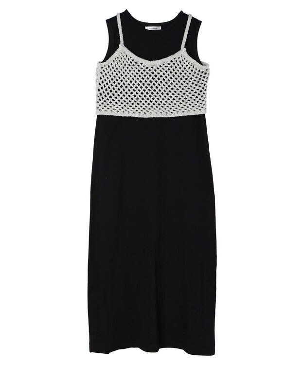 Green Parks ニットビスチェ付きカットソーワンピース Black