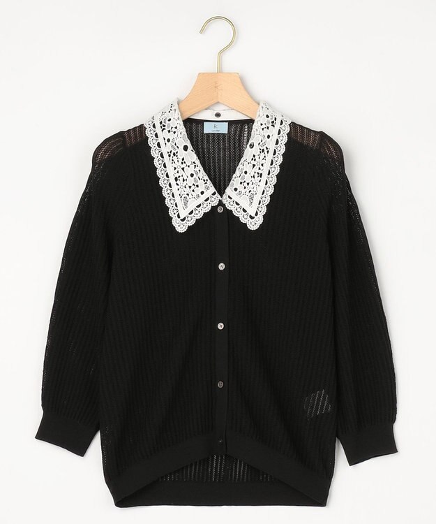 組曲 【先行予約・WEB限定】レーシーニット レース襟付き カーディガン ブラック系