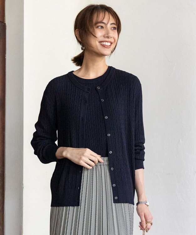 ANY SIS S ケーブルニット プルオーバー ネイビー