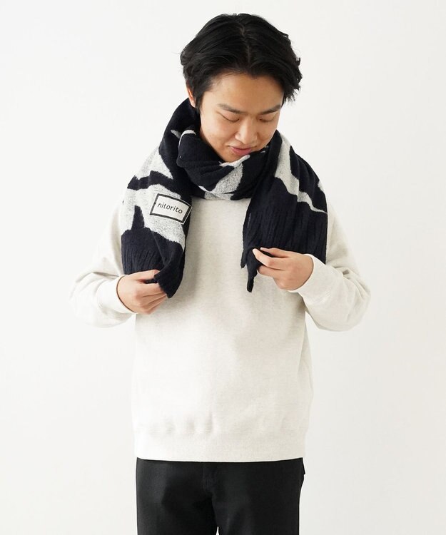 nitorito 【UNISEX】bonfula 牛と花モチーフ柄 ストール navy
