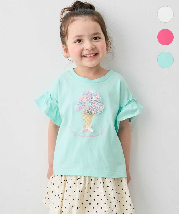 ANY KIDS 【綿100%】ひんやり フリル袖 もしゃもしゃTシャツ