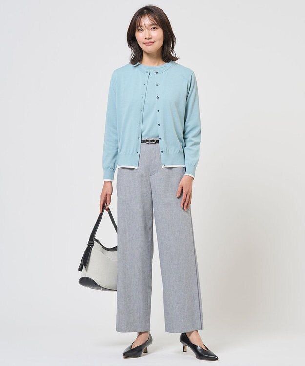 J.PRESS LADIES L BASIC HT COTTON クルーネック カーディガン アクア系