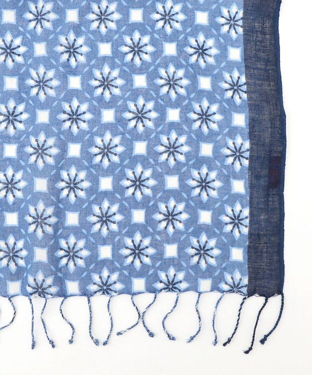 JOSEPH ABBOUD 【麻100％】フラワークレストパターン ストール ネイビー系6