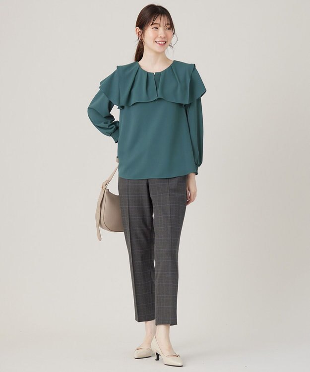 ANY SIS L 【洗える】スクエアラッフルカラー ブラウス ディープグリーン