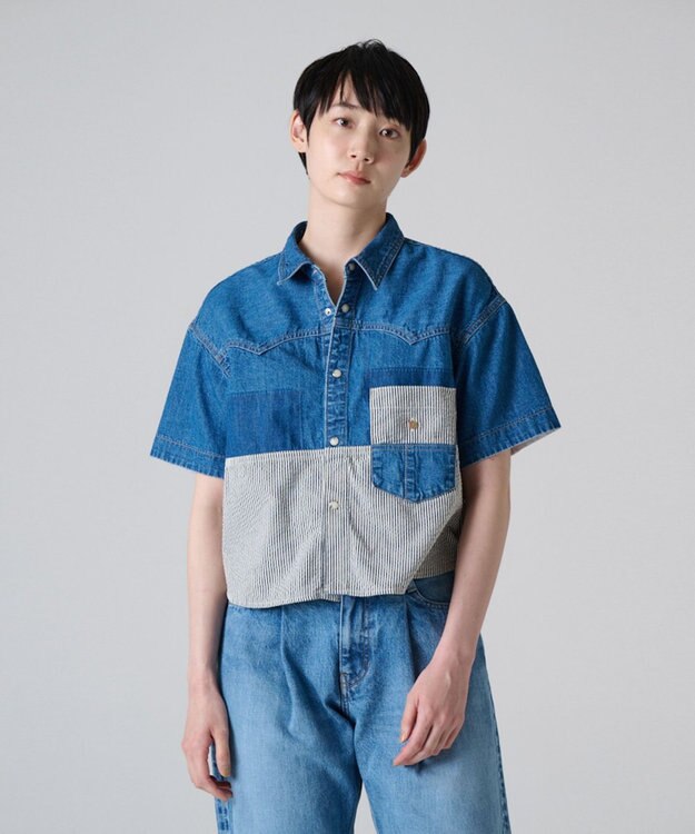 Ripo trenta anni PATCH WORK DENIM SH クロップド丈 デニムシャツ INDIGO