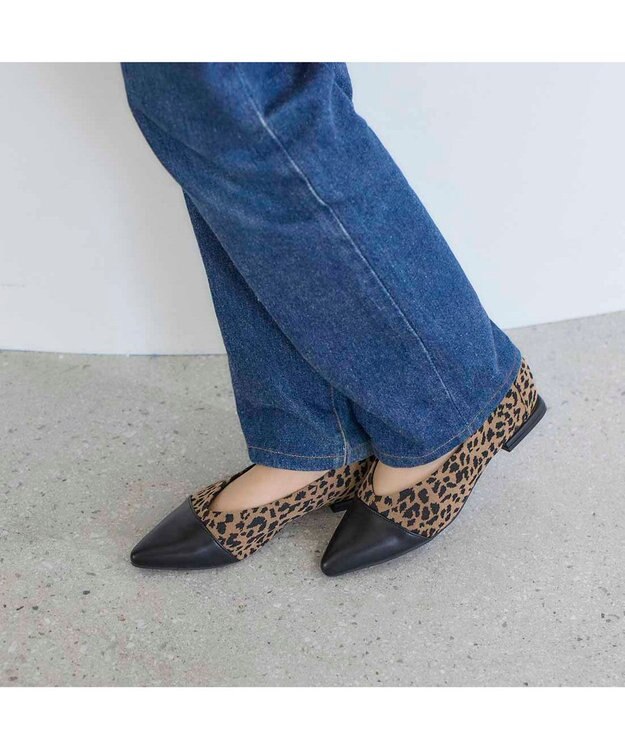 MODE ET JACOMO <noyau>ポインテッドトゥコンビデザインパンプス ベージュキジ