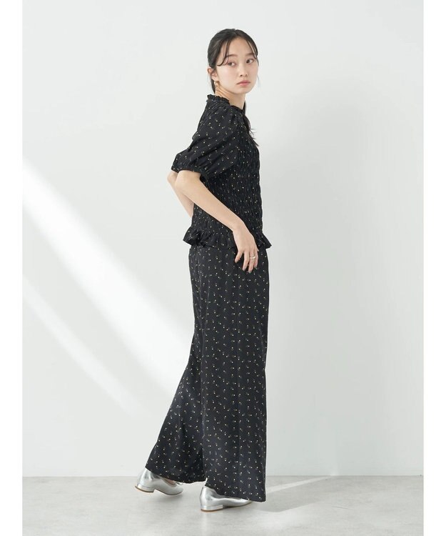 earth music&ecology 花柄ワイドパンツ Black