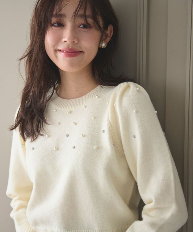 Feroux パール×ビジュー ニット ホワイト系