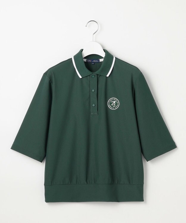 23区GOLF 【WOMEN】AIR TOOL七分袖ポロシャツ ダークグリーン系