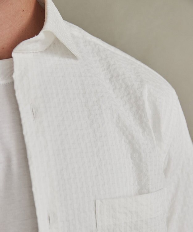 GOTAIRIKU リラックスシルエット【高通気性/吸水速乾】ドッツエアー クールマックスサッカーシャツ ホワイト系