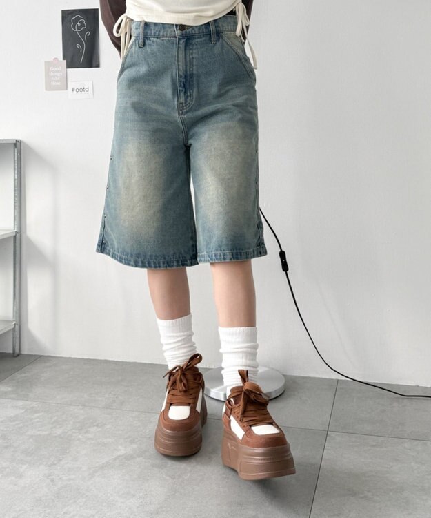 WEGO 厚底ワイドシューレーススニーカー ブラウン