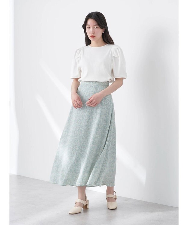 earth music&ecology フラワープリントフレアスカート Mint