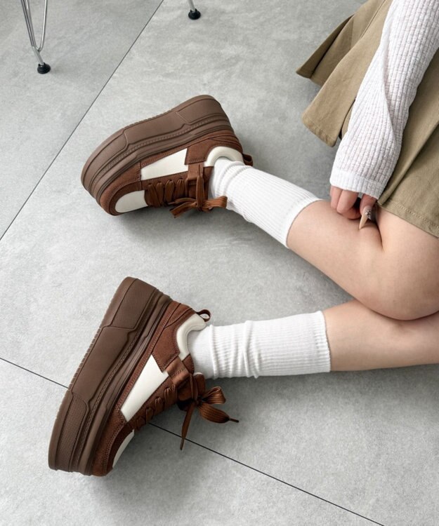 WEGO 厚底ワイドシューレーススニーカー ブラウン