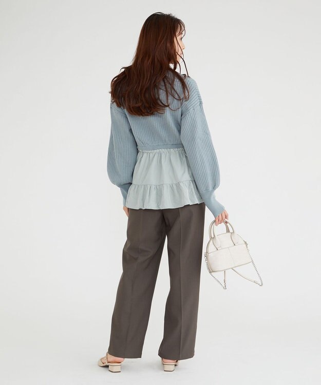 Feroux 【洗える】ペプラム カーディガン ライトグリーン系