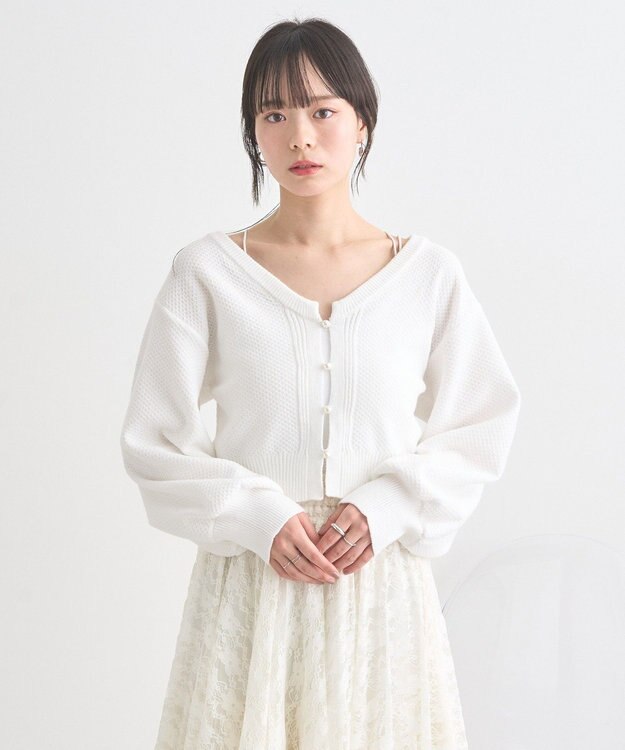 earth music&ecology パールボタンショートニットカーディガン Off White