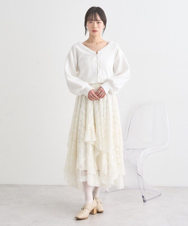 earth music&ecology パールボタンショートニットカーディガン Off White