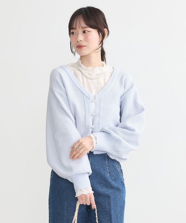 earth music&ecology パールボタンショートニットカーディガン Blue