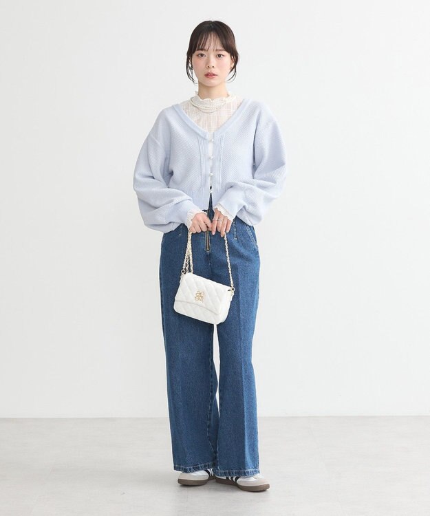 earth music&ecology パールボタンショートニットカーディガン Blue