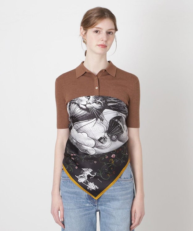 MOONBAT PAUL&JOE ACCESSOIRES(ポール & ジョー) シルクスカーフ 気球 ブーケ 88cm×88cm　手洗いOK ブラック