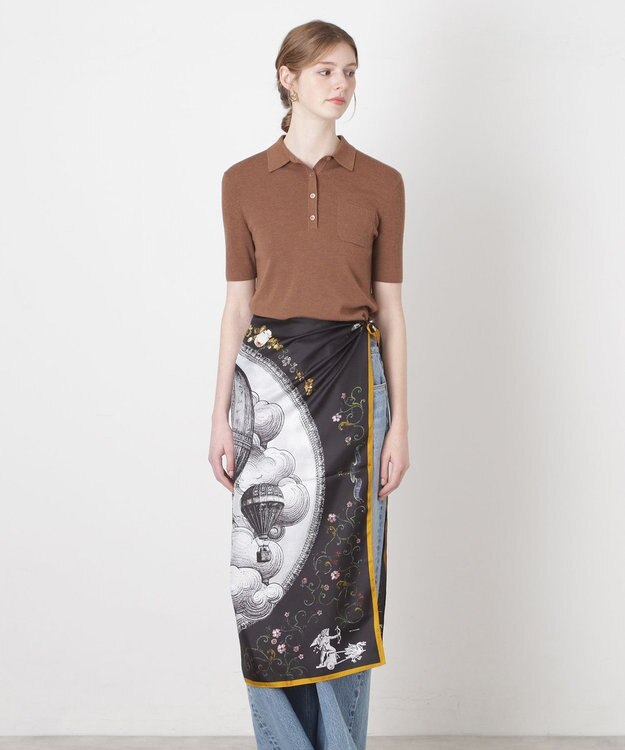 MOONBAT PAUL&JOE ACCESSOIRES(ポール & ジョー) シルクスカーフ 気球 ブーケ 88cm×88cm　手洗いOK ブラック